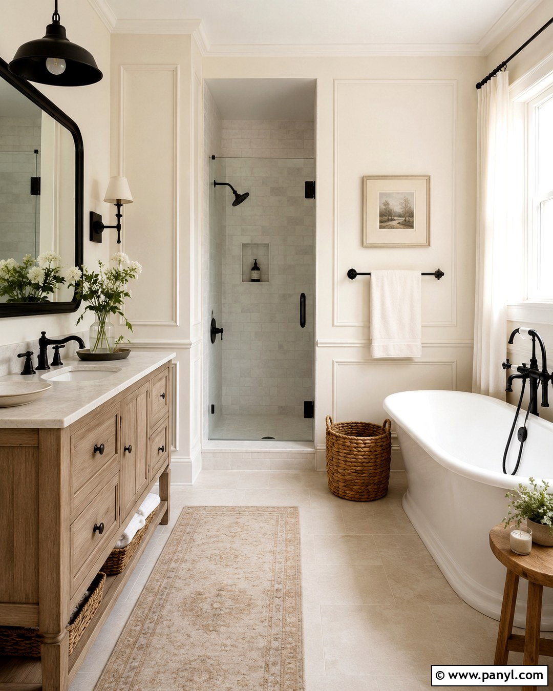 French White Bathroom With Black Accents - 20 French White Wall Color Ideas