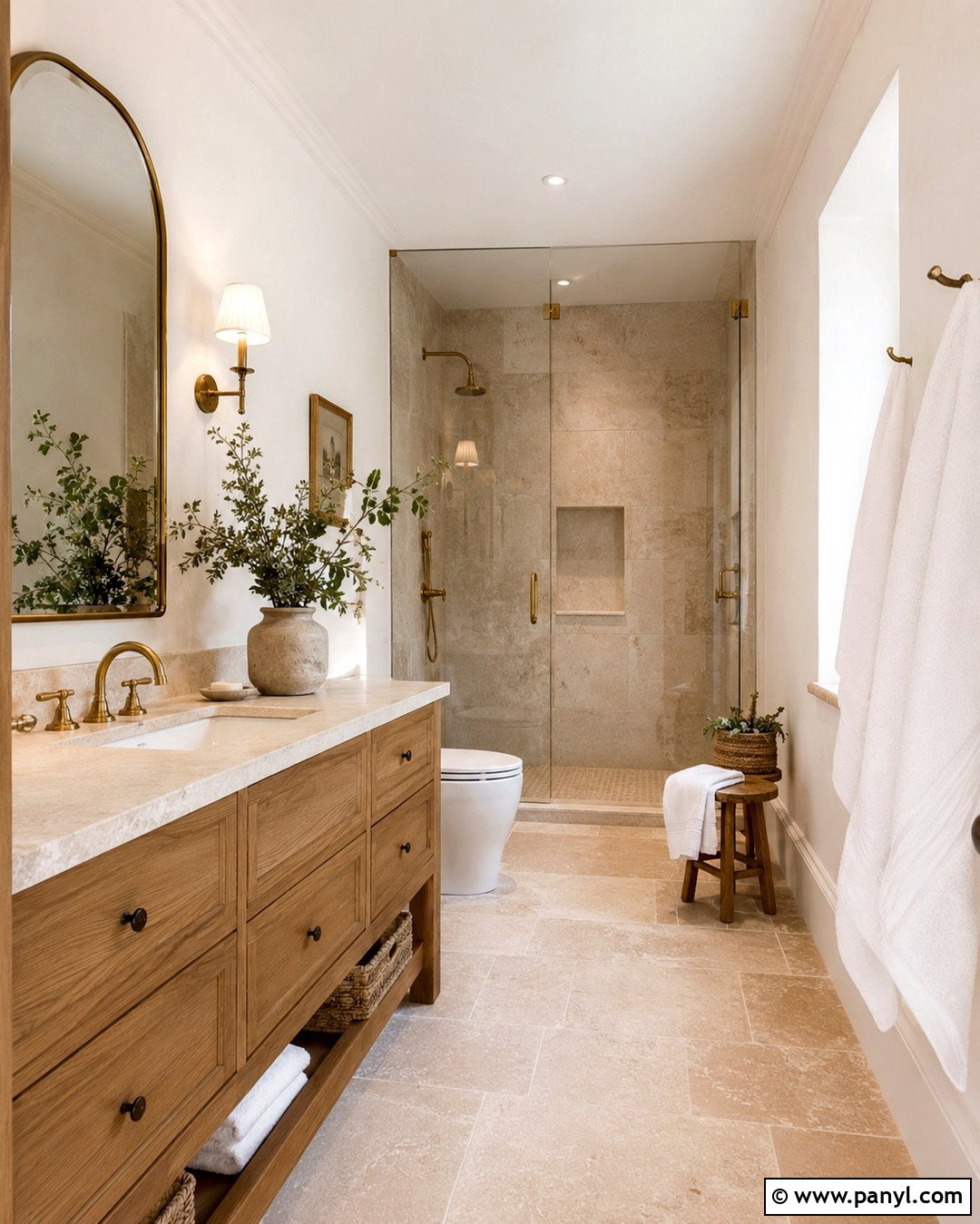 French White Bathroom With Limestone Tile - 20 French White Wall Color Ideas