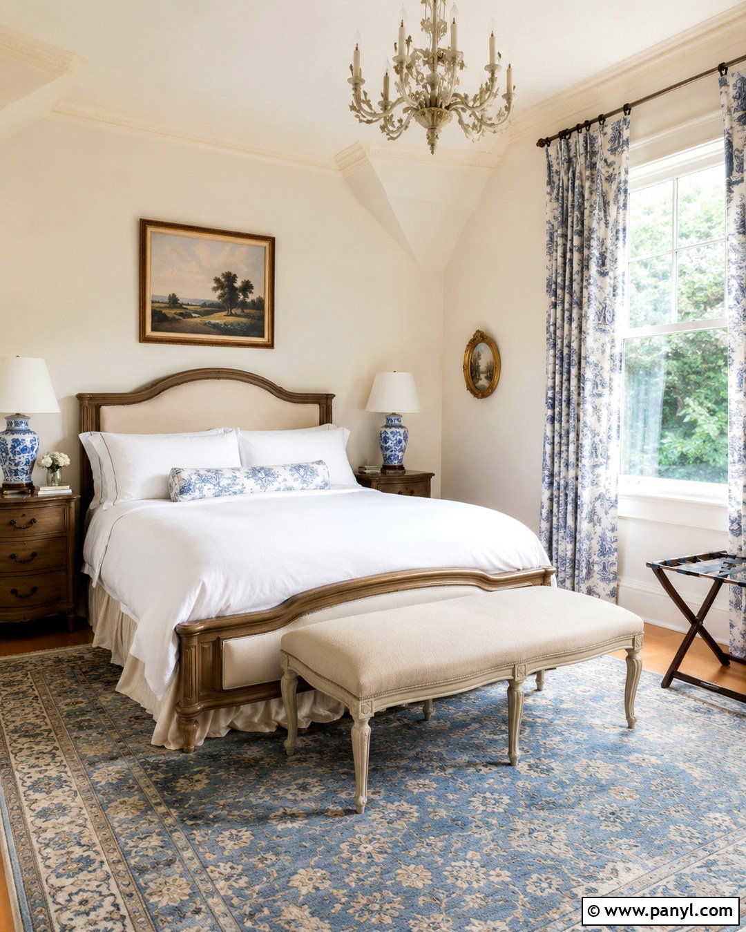 French White Guest Room With Toile Fabric - 20 French White Wall Color Ideas