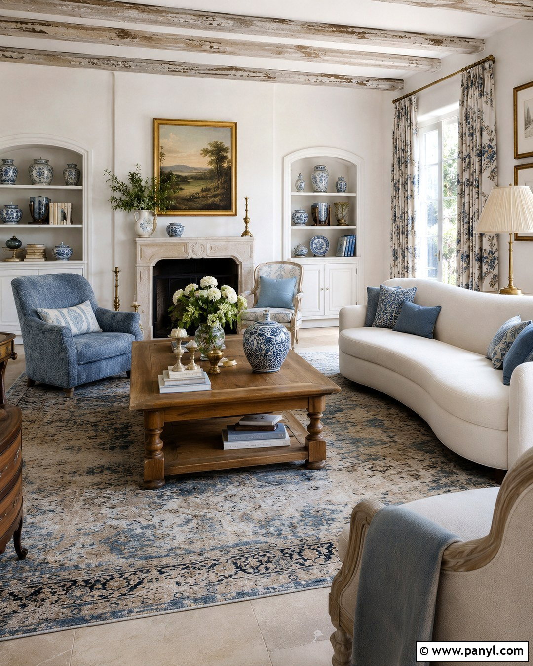 French White Living Room With Faded Blue - 20 French White Wall Color Ideas