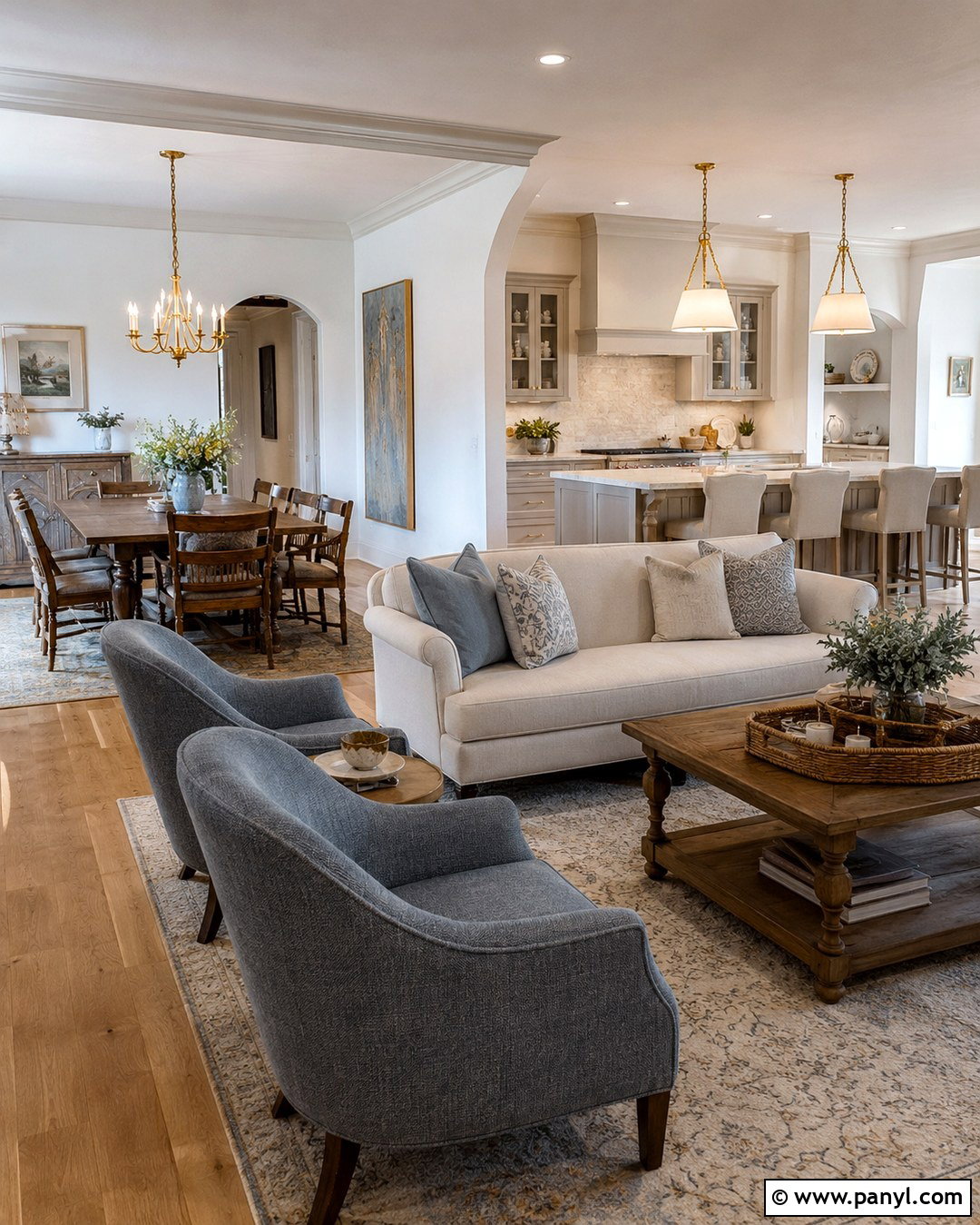 French White Open Floor Plan With Greige Trim - 20 French White Wall Color Ideas