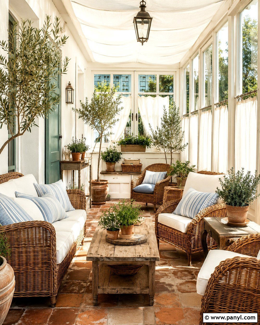 French White Sunroom With Wicker Furniture - 20 French White Wall Color Ideas