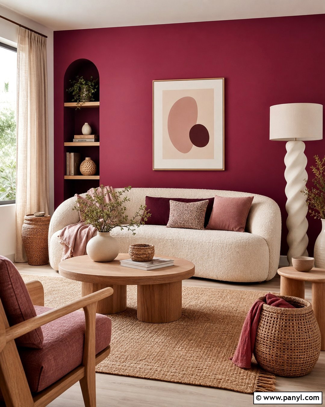 Fuchsia Accent Wall With Beige Sofa - 20 Fuchsia Accent Wall Ideas