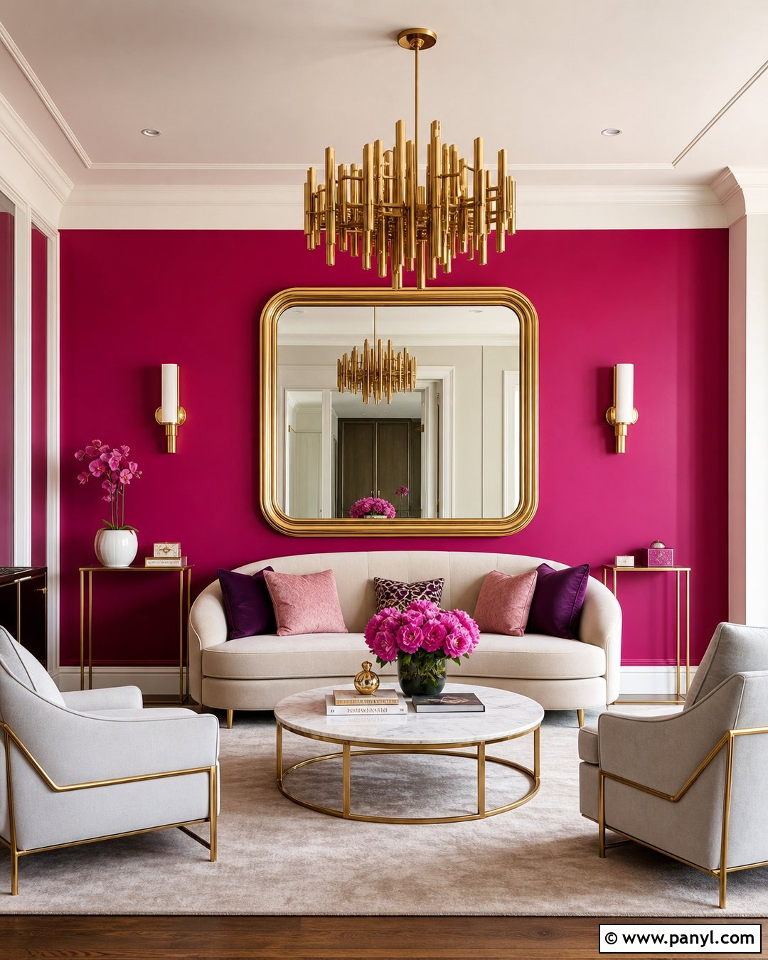 Fuchsia Accent Wall With Gold Decor - 20 Fuchsia Accent Wall Ideas