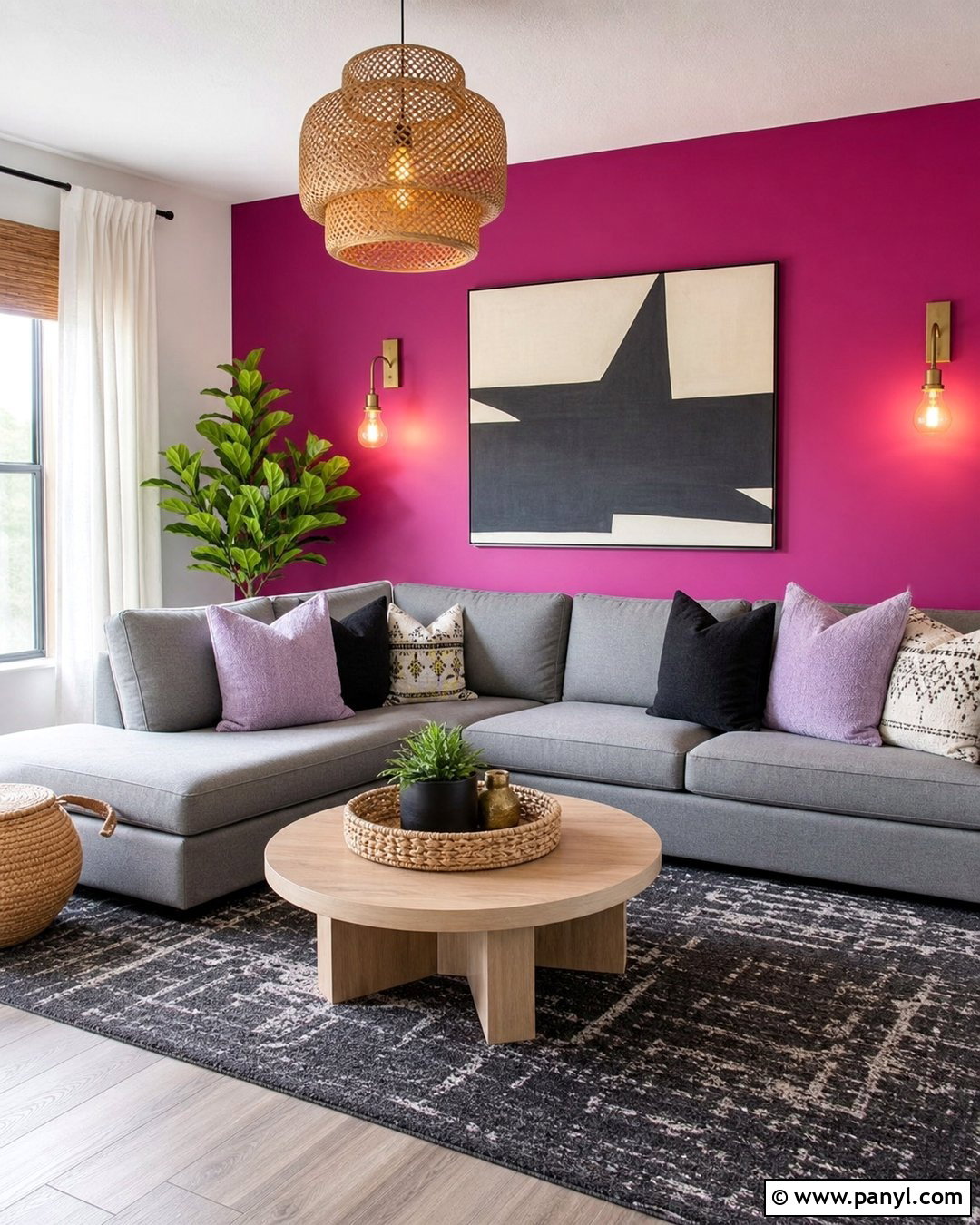 Fuchsia Accent Wall With Gray Furniture - 20 Fuchsia Accent Wall Ideas