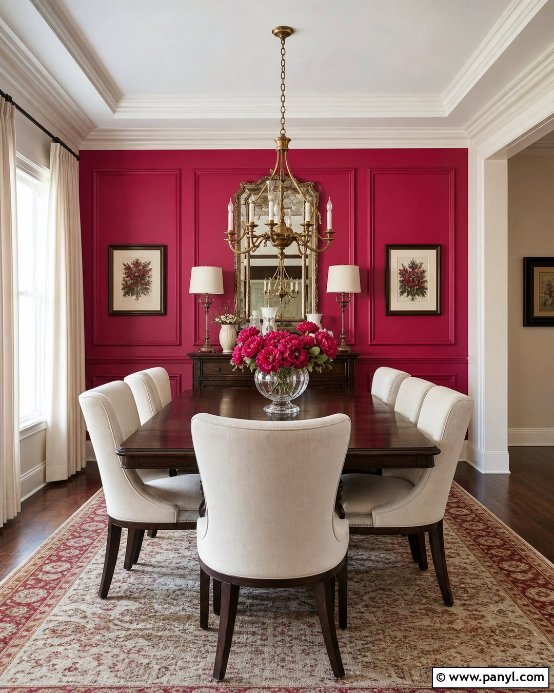 Fuchsia Accent Wall With Picture Frame Molding - 20 Fuchsia Accent Wall Ideas