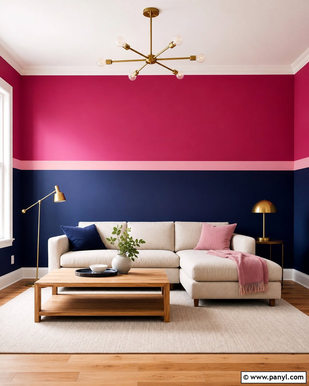 Fuchsia And Navy Color Block Wall - 20 pink blue fuchsia wall ideas