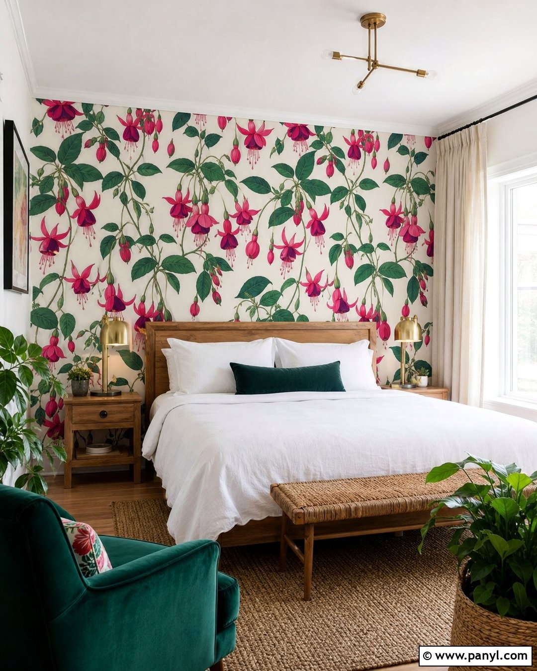 Fuchsia Botanical Wallpaper Wall - 20 Fuchsia Accent Wall Ideas