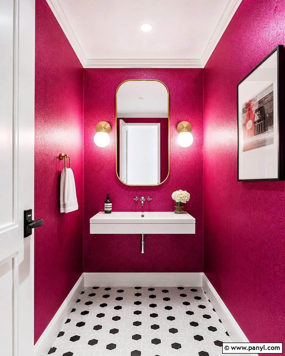 Fuchsia Pink Sparkle Powder Room Wall - 20 Pink Sparkle Paint For Walls