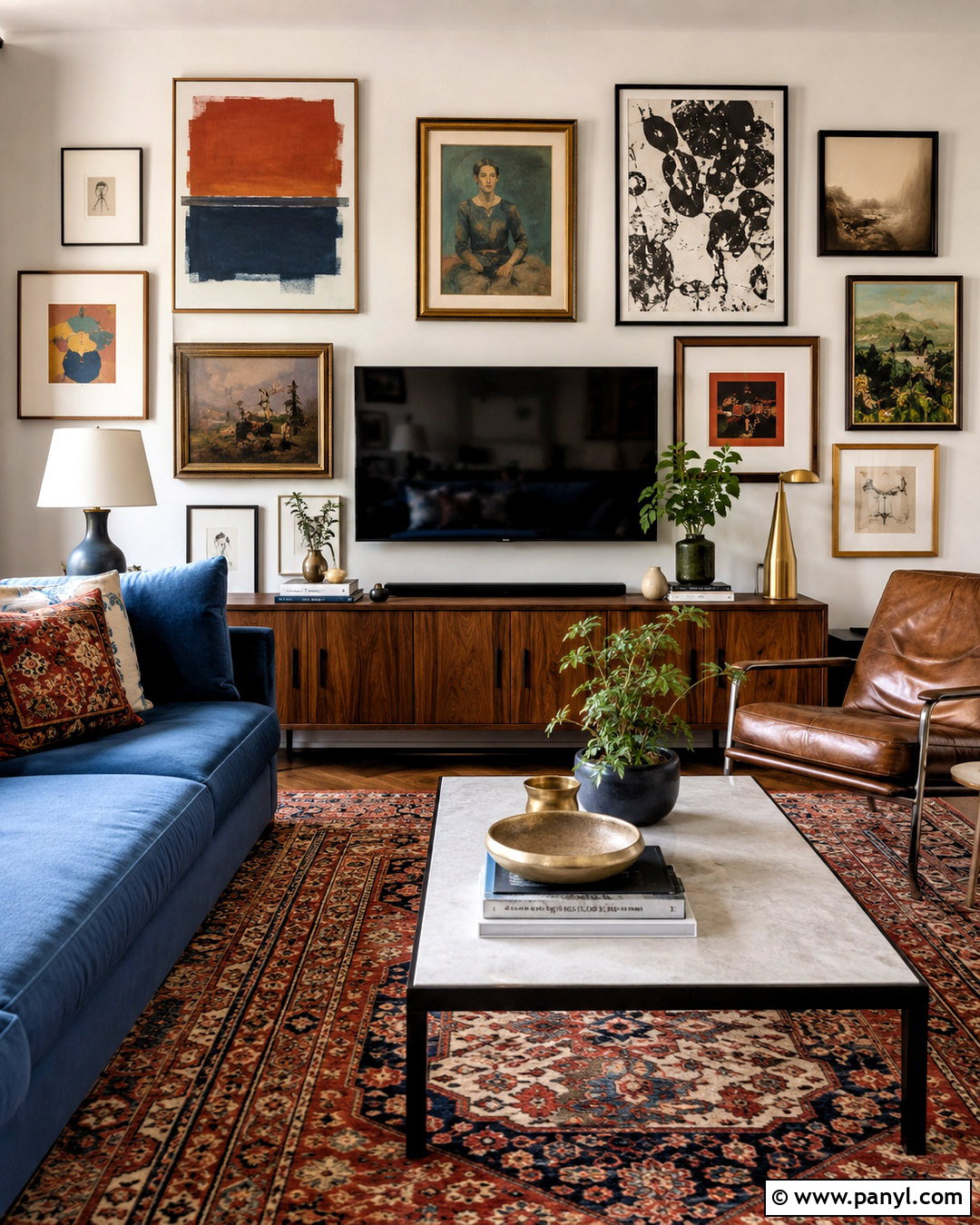 Gallery Wall Around TV - 20 living room decor tv wall ideas