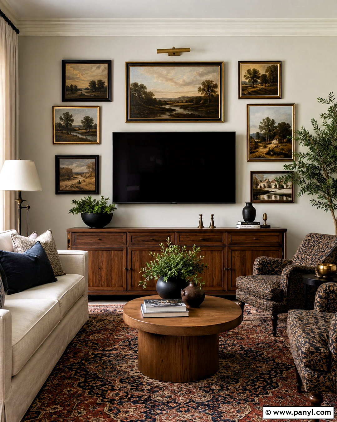 Gallery Wall Around TV - 20 living room tv wall design ideas