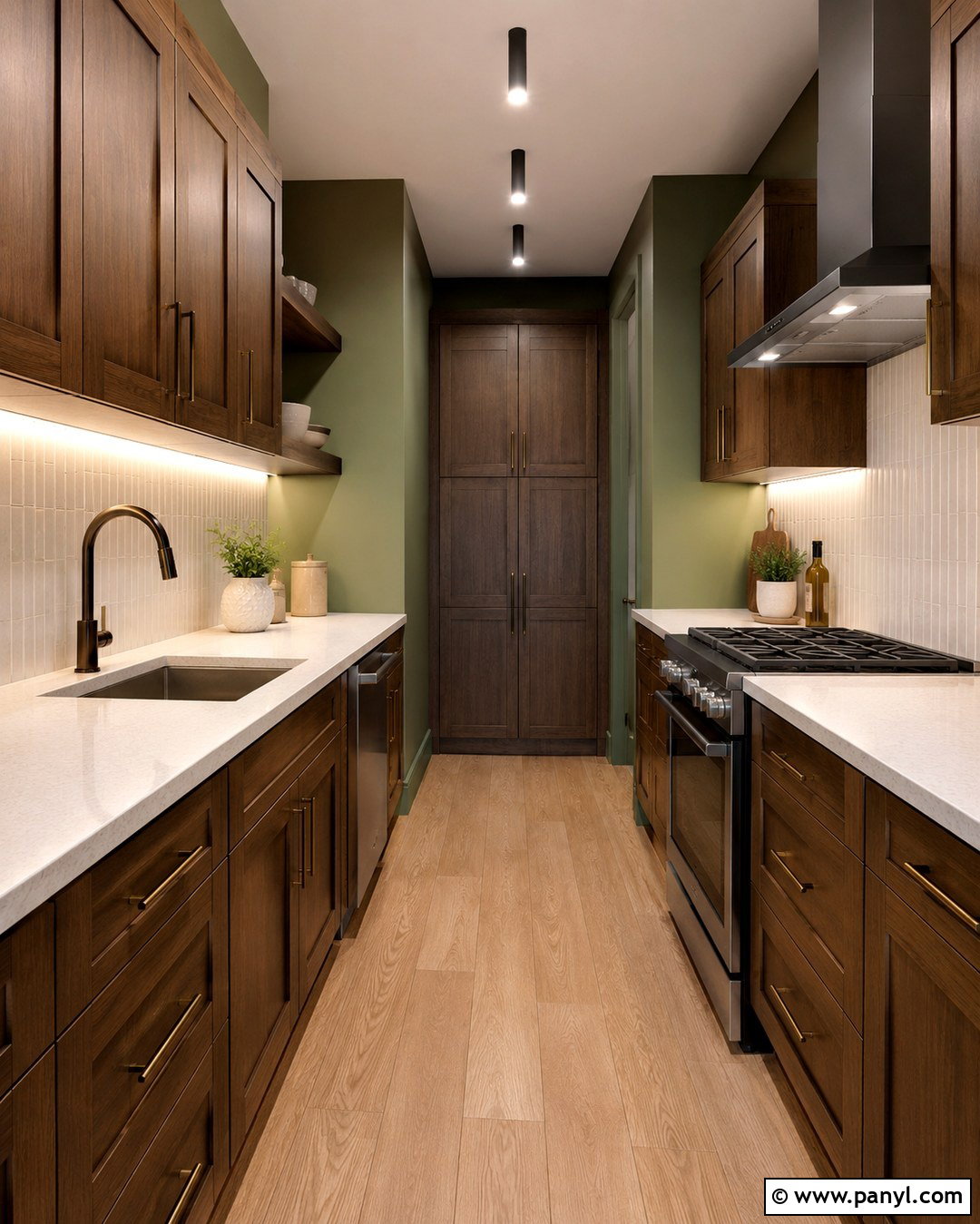 Galley Kitchen Green Walls With Brown Cabinets - 20 Green Wall Brown Cabinet Kitchen Ideas