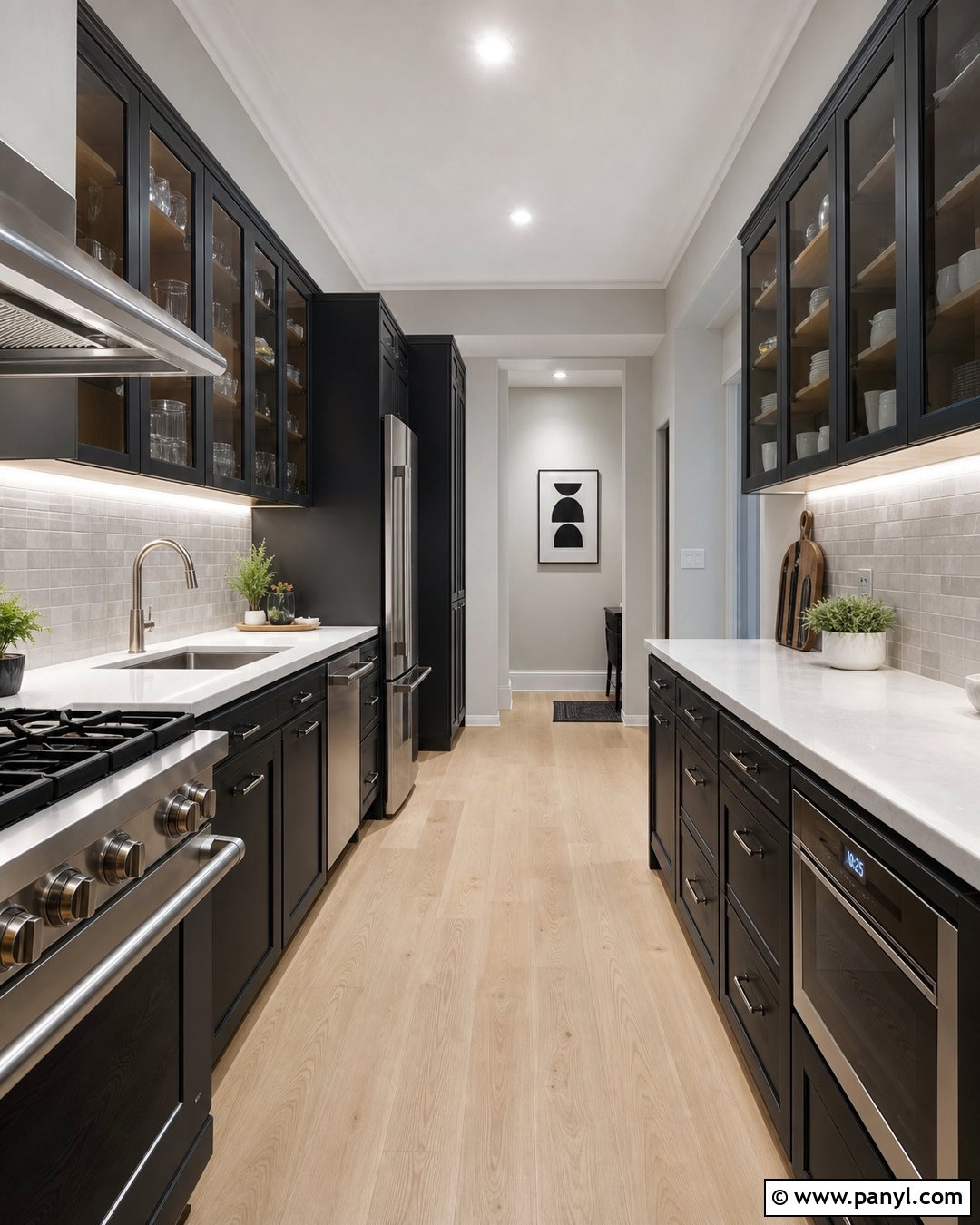 Galley Kitchen With Grey Walls And Black Cabinets - 25 Grey Walls Black Cabinets