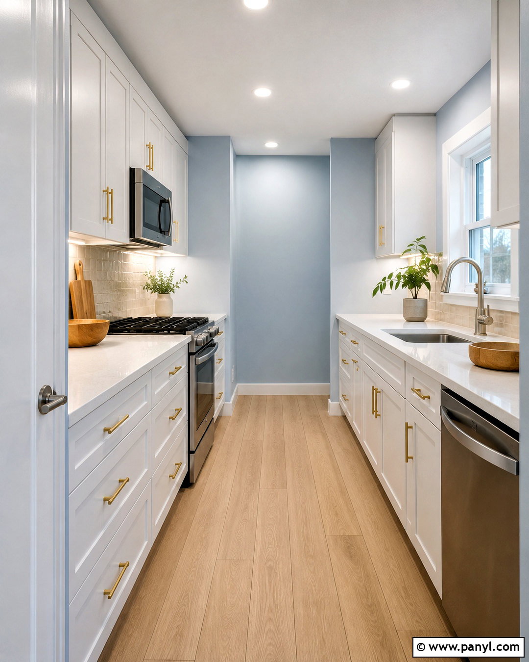 Galley Kitchen With Light Blue Walls - 40 light blue kitchen walls