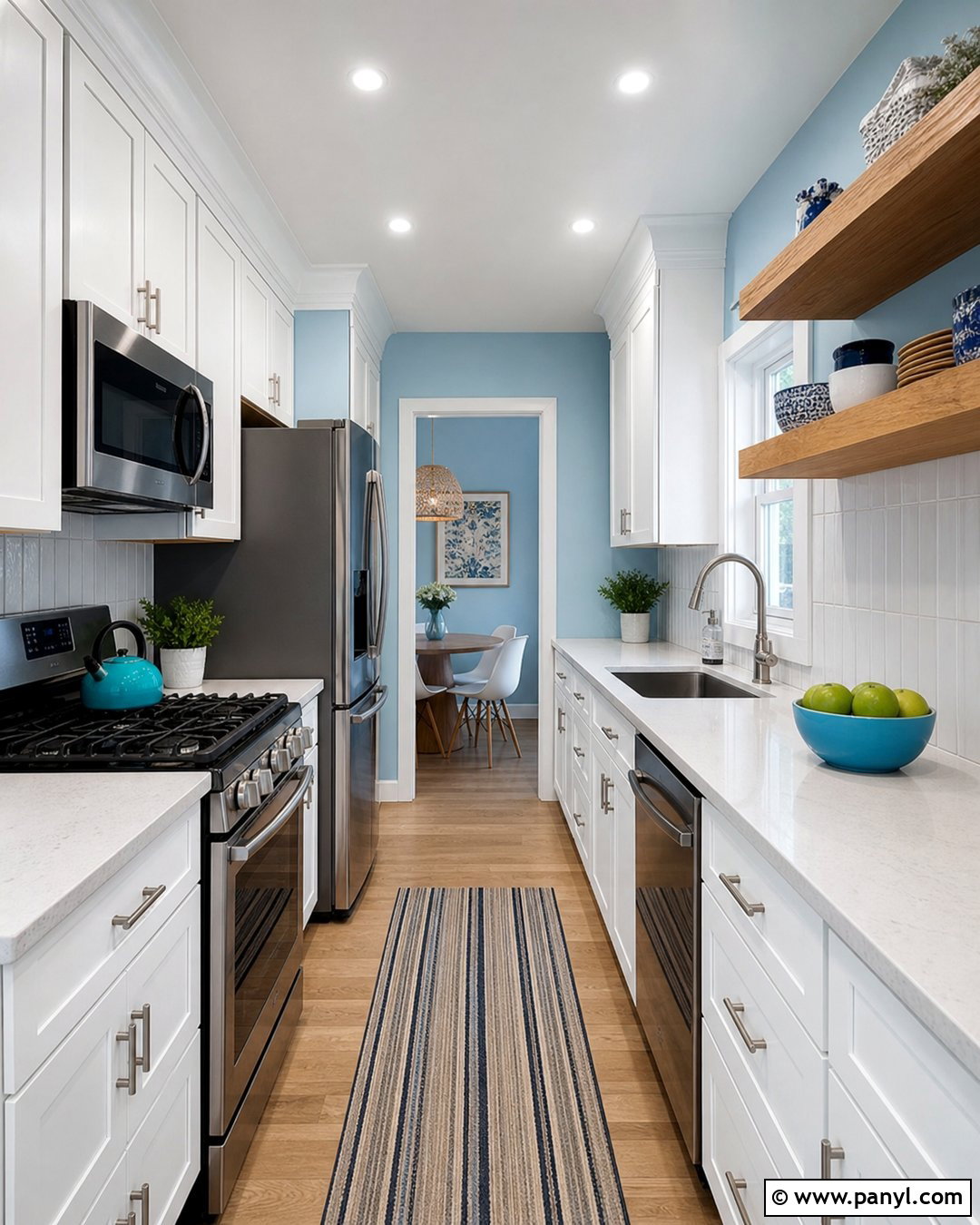 Galley Kitchen With Light Blue Walls - 20 Light Blue Walls White Cabinets