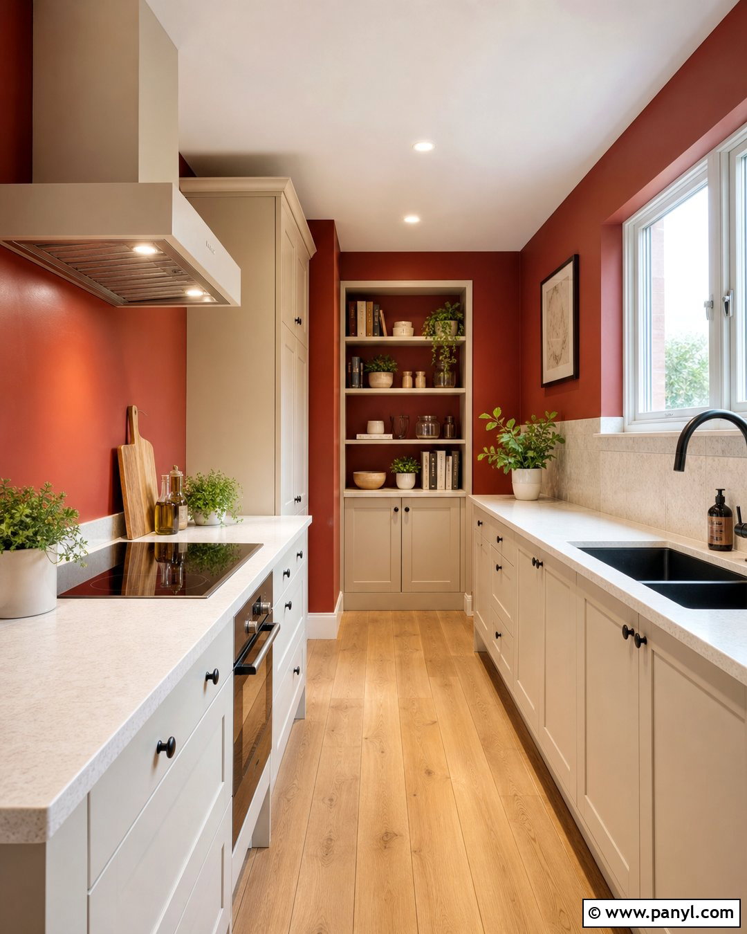 Galley Kitchen With Red Walls - 35 red kitchen walls