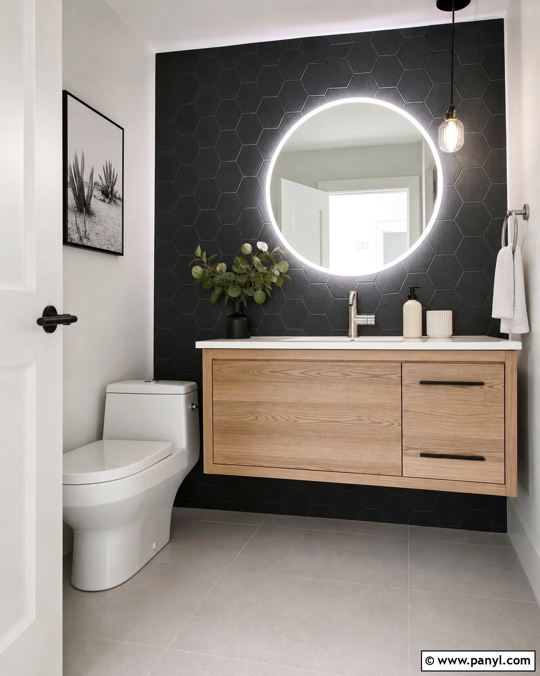 Geometric Black Tile Accent Wall - 20 Dark Accent Wall In Small Bathroom Ideas