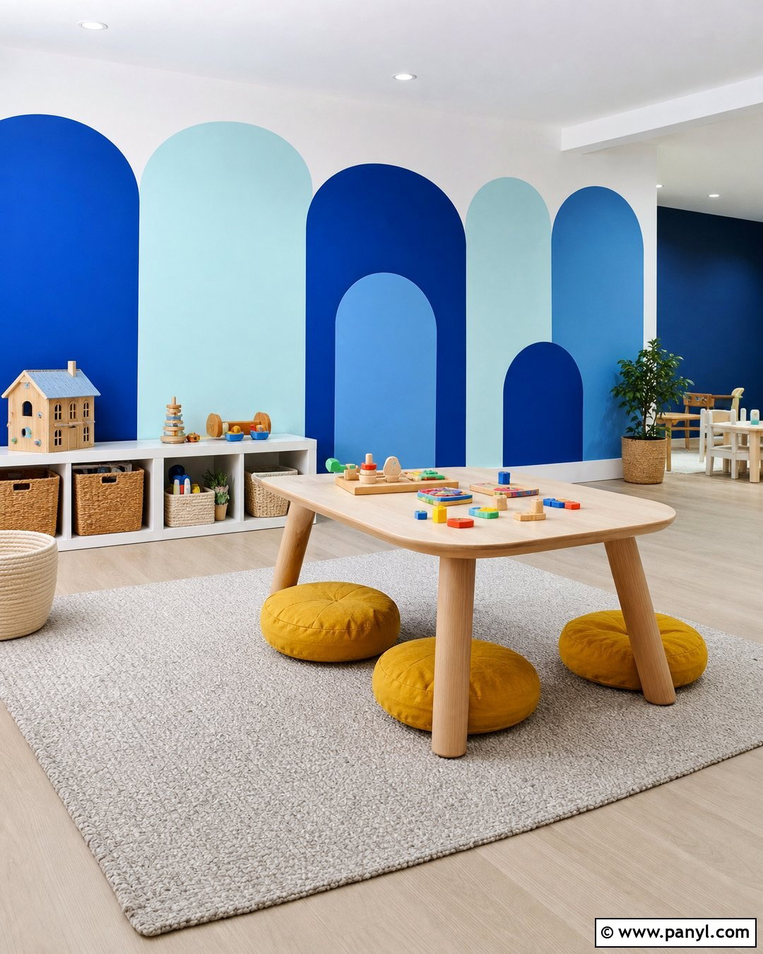 Geometric Blue Playroom Accent Wall - 20 Accent Blue Wall Ideas
