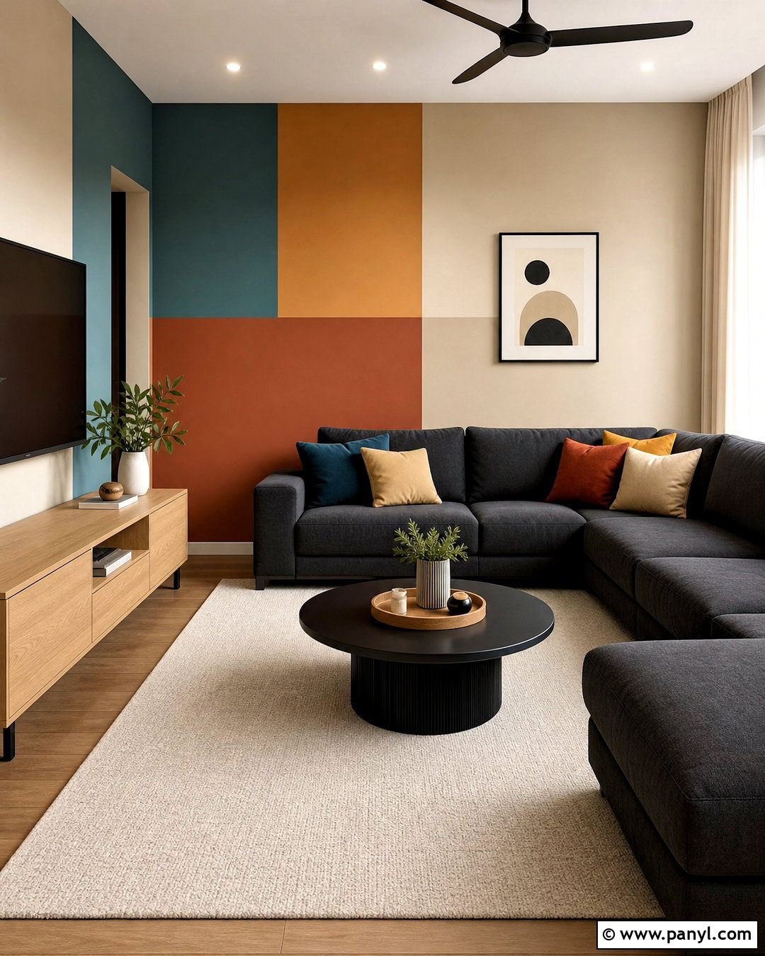Geometric Color Block Wall - 20 interior wall painting ideas