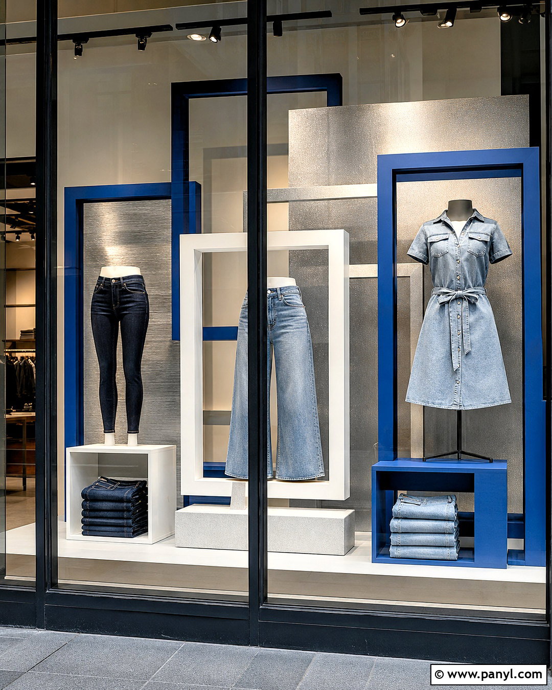 Geometric Frame Denim Window Display - 20 denim window display ideas