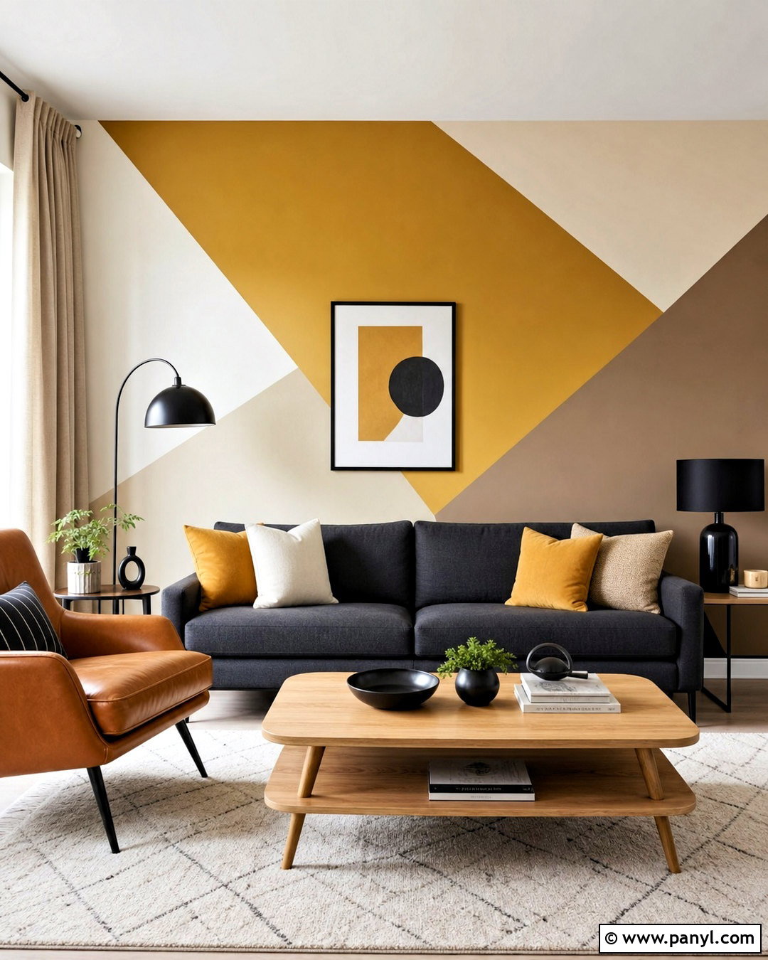 Geometric Gold Wall Paint Living Room - 20 gold wall paint living room ideas