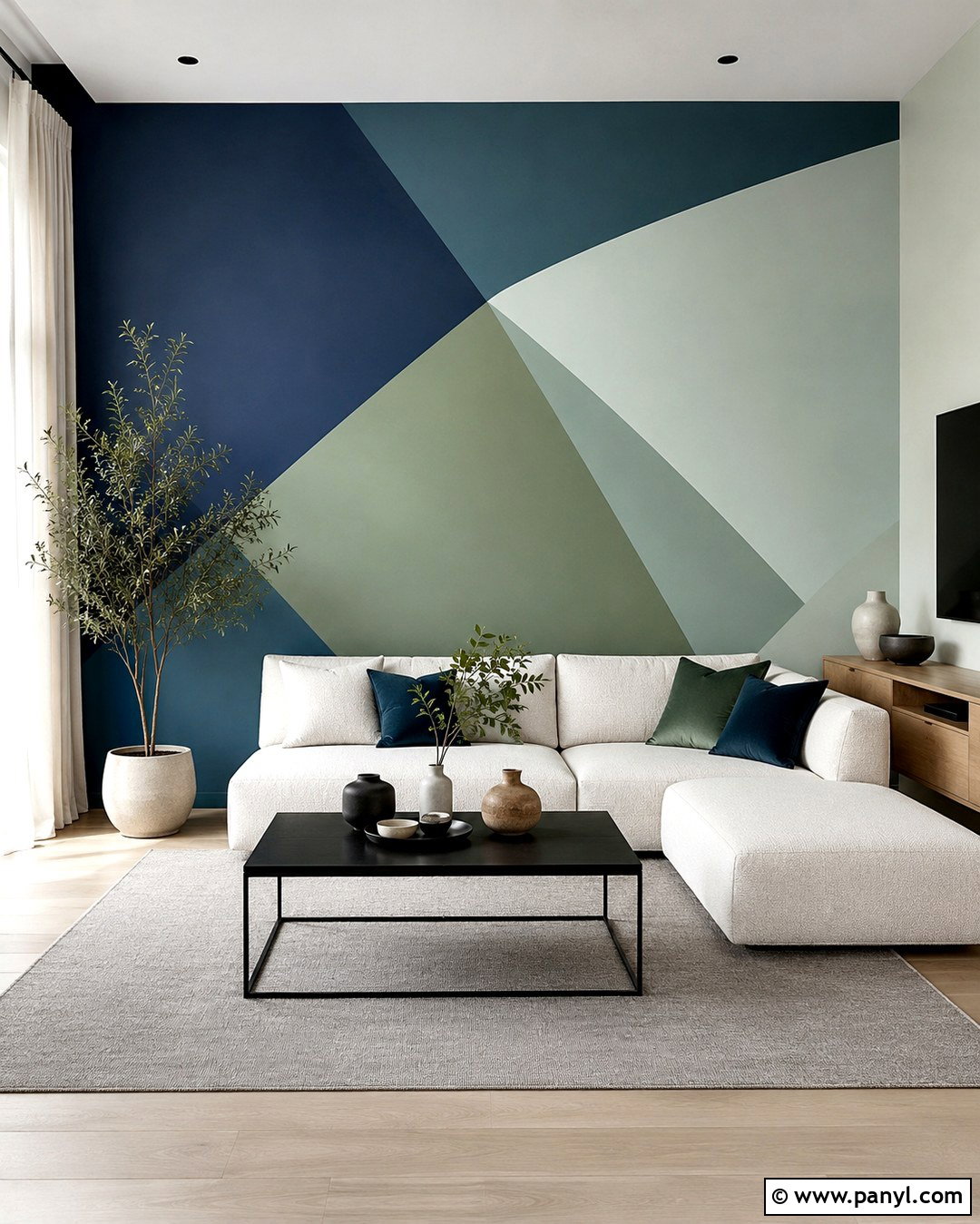 Geometric Gradient Wall Living Room - 20 Color Gradient Wall Ideas