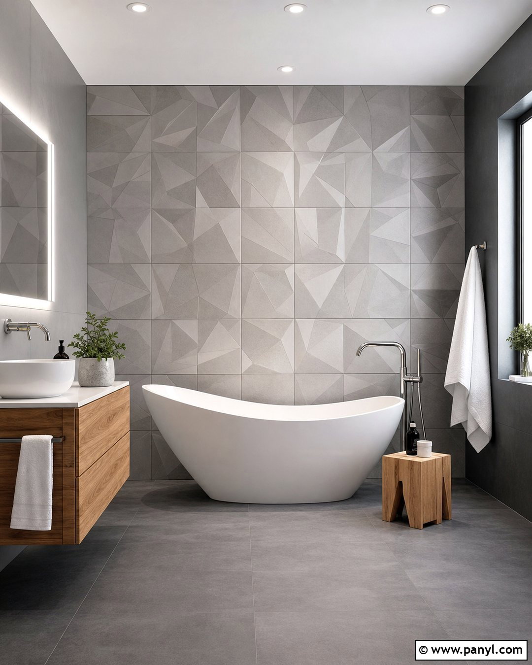 Geometric Gray Relief Tile Wall - 20 Gray Textured Bathroom Walls
