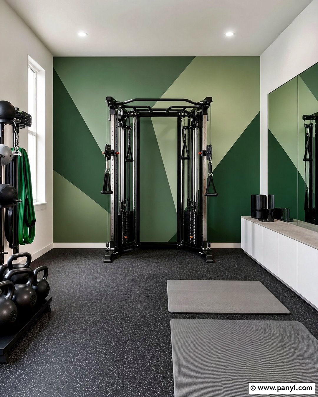 Geometric Green Accent Wall Home Gym - 20 Modern Home Gym With Green Accent Wall Ideas