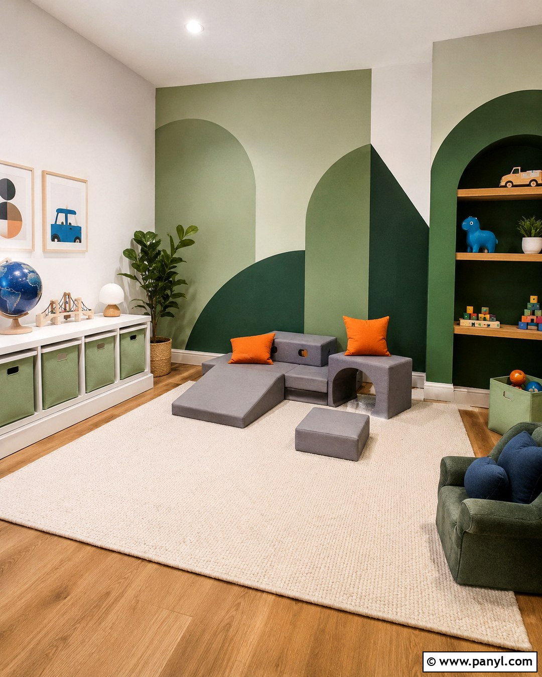 Geometric Green Accent Wall Playroom - 20 Green Accent Wall Playroom Ideas