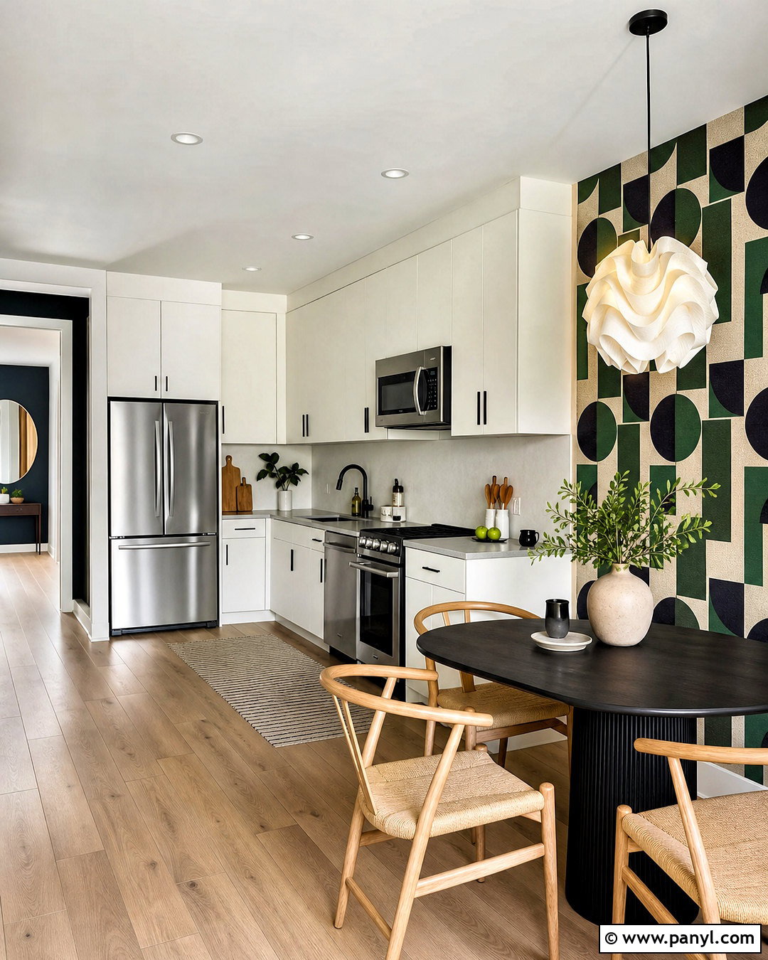 Geometric Green Wallpaper Accent Wall - 20 green accent wall kitchen ideas