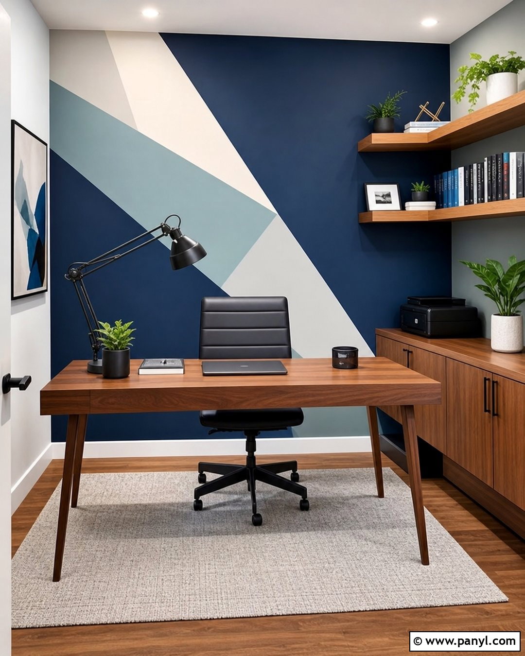 Geometric Home Office Feature Wall - 30 Feature Wall Paint Ideas