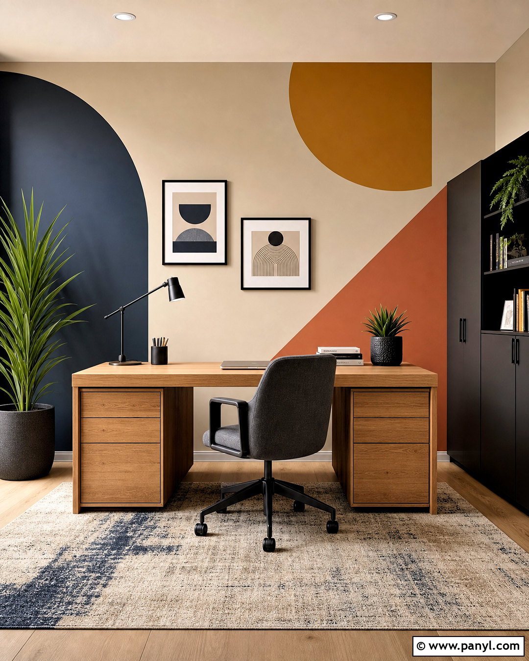 Geometric Home Office Wall - 20 room wall painting ideas