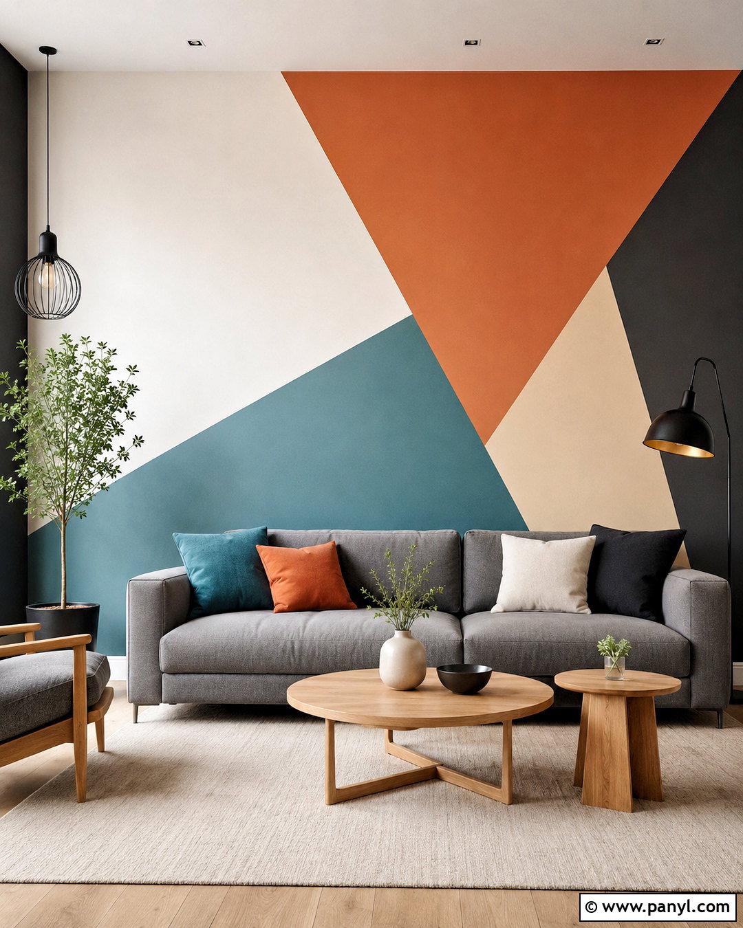 Geometric Living Hall Wall Painting - 20 living hall wall painting ideas