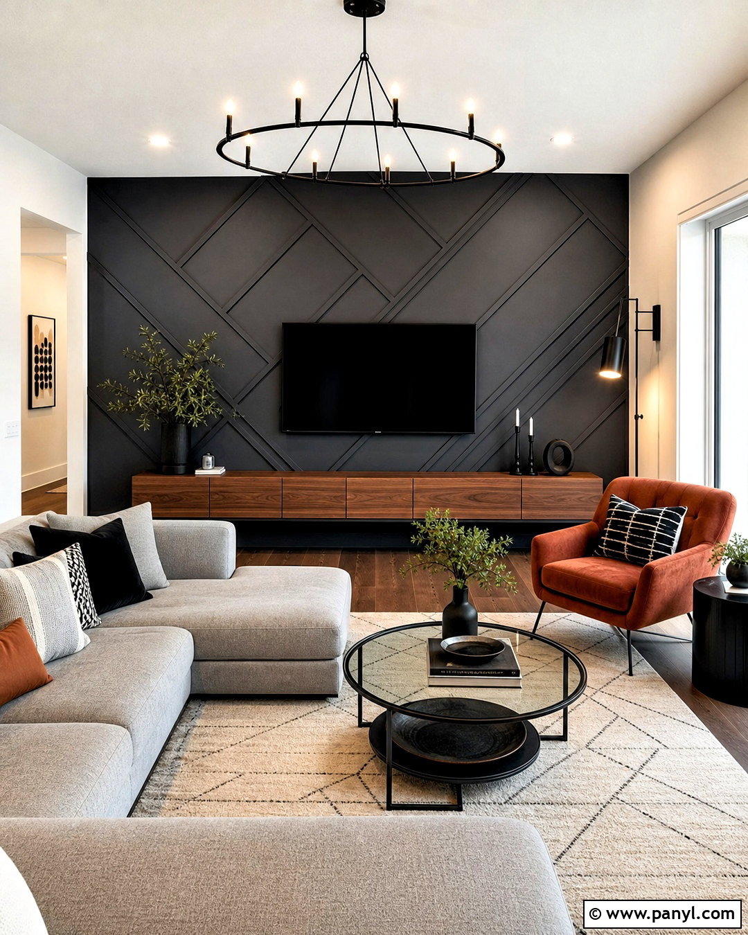Geometric Molding TV Accent Wall - 20 accent walls in living room with tv ideas
