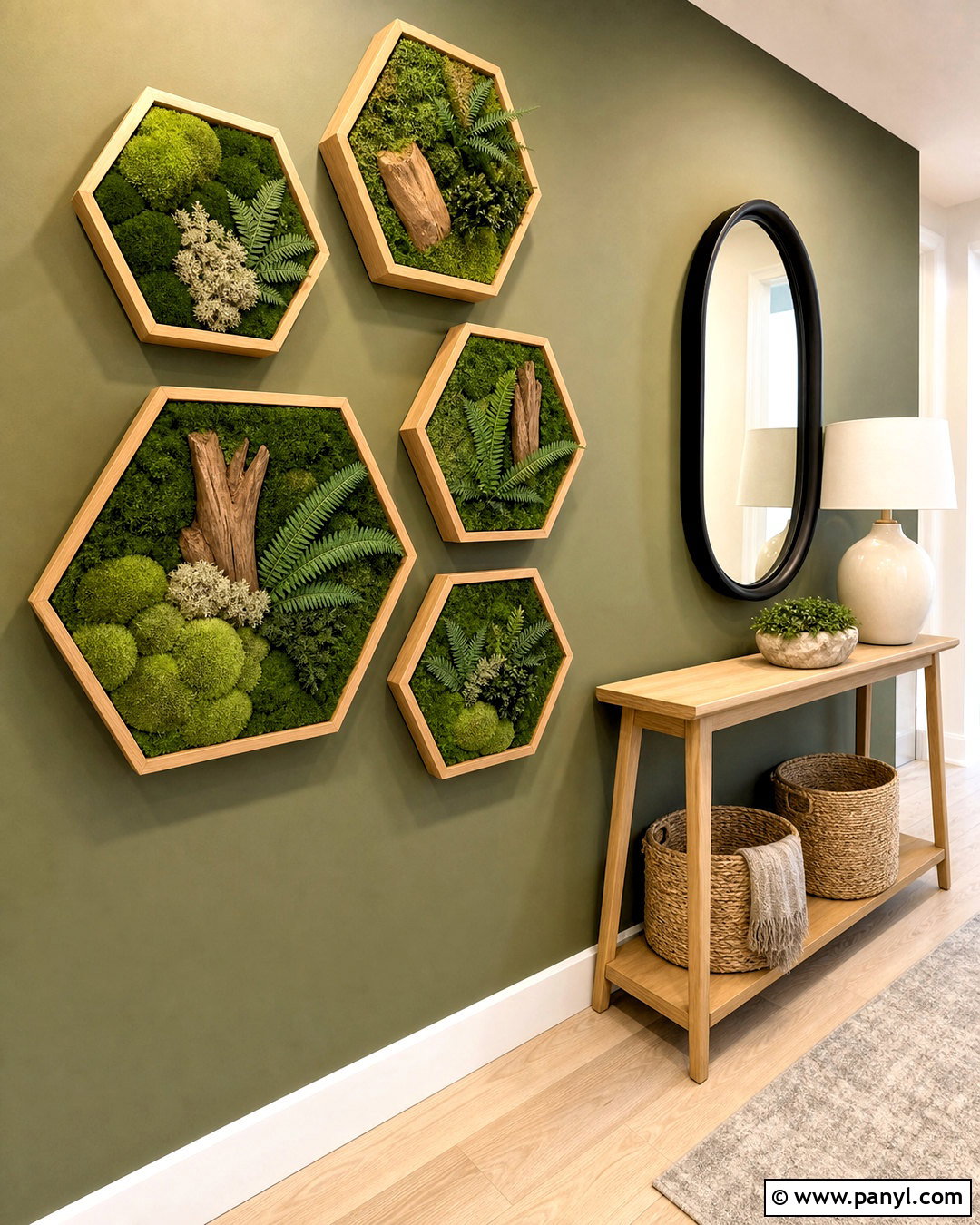Geometric Moss Green Wall - 20 indoor green wall design ideas
