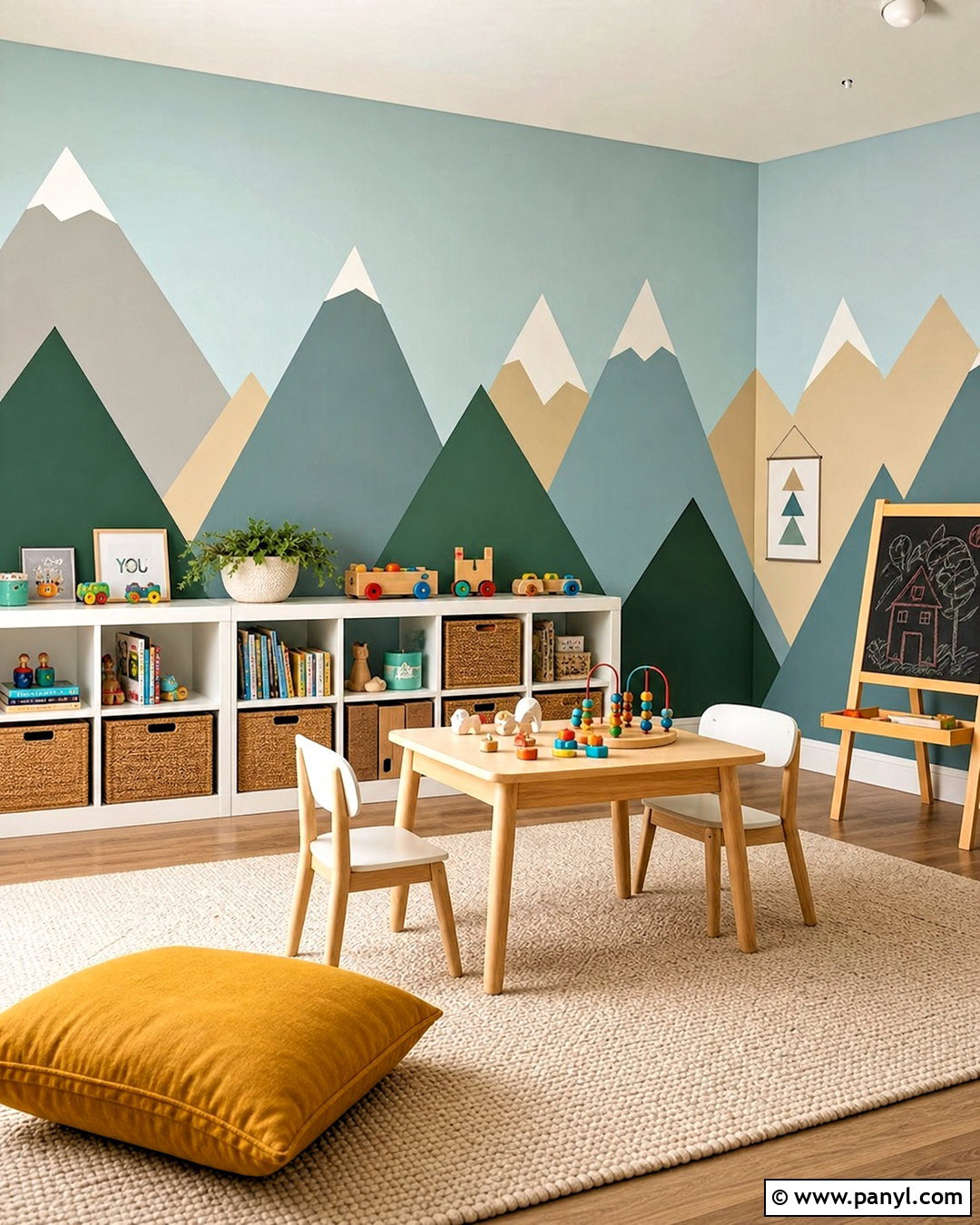 Geometric Mountain Playroom Wall - 20 geometric wall paint ideas