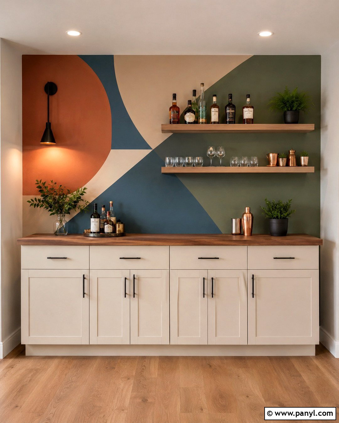 Geometric Mural Home Bar Accent Wall - 20 Home Bar Accent Wall Ideas