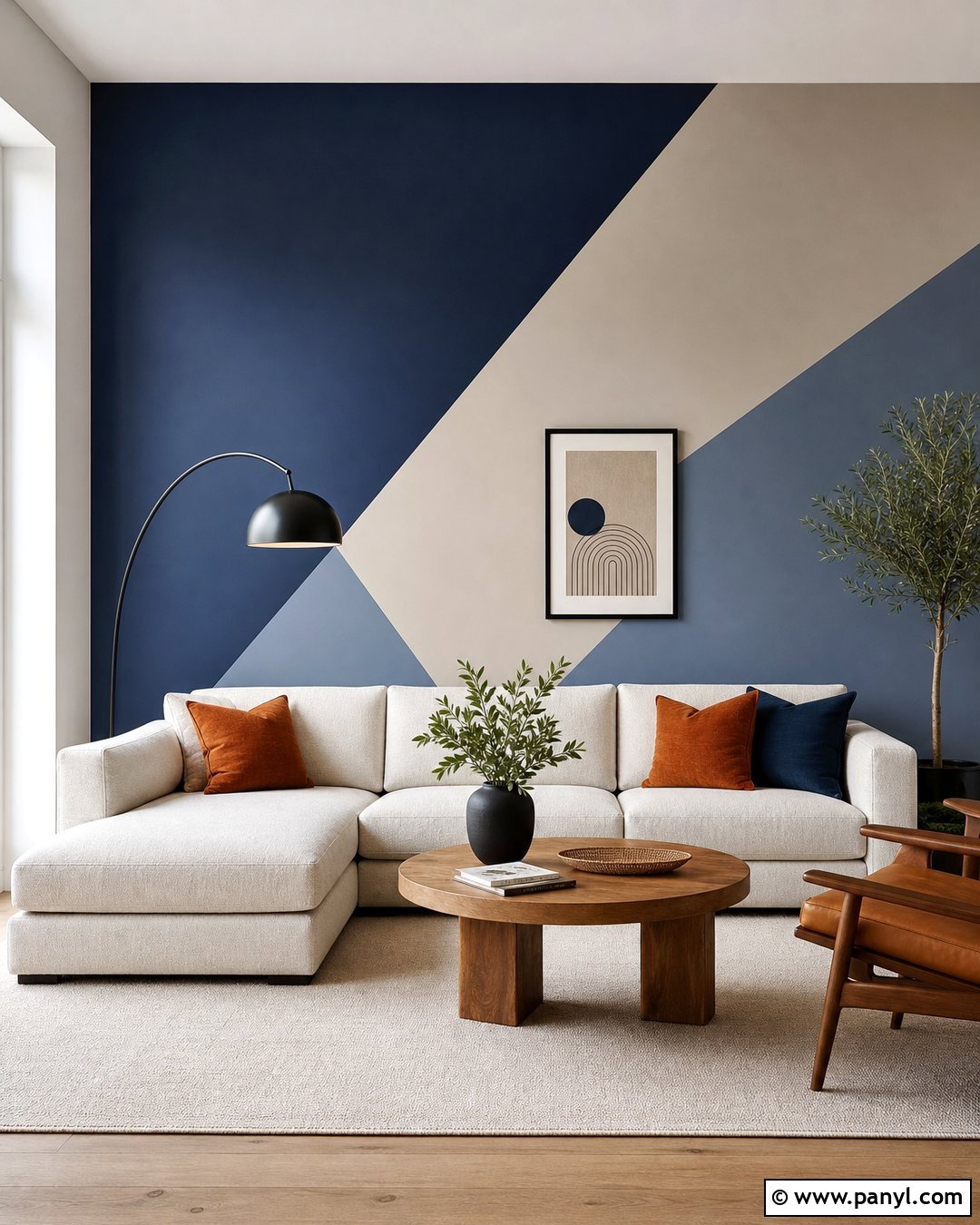 Geometric Navy Accent Wall - 35 Navy Accent Wall Ideas