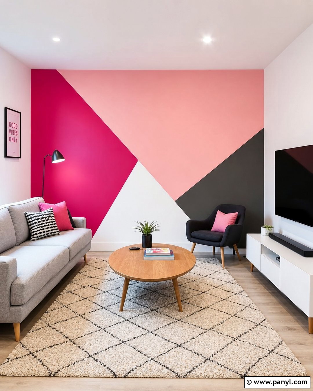 Geometric Neon Pink Accent Wall - 20 Neon Pink Accent Wall Ideas