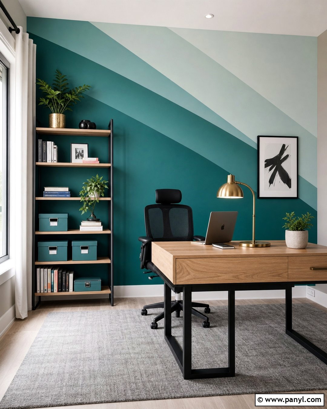 Geometric Ombre Accent Wall Home Office - 25 Ombre Accent Wall Ideas