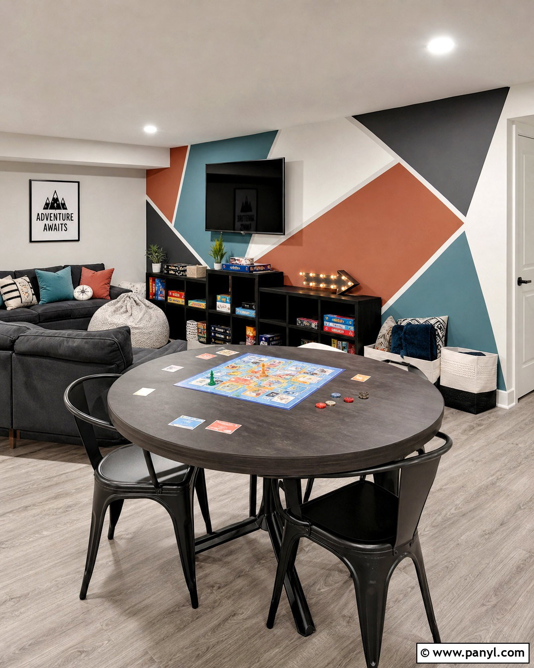 Geometric Painted Basement Accent Wall - 20 basement accent wall ideas