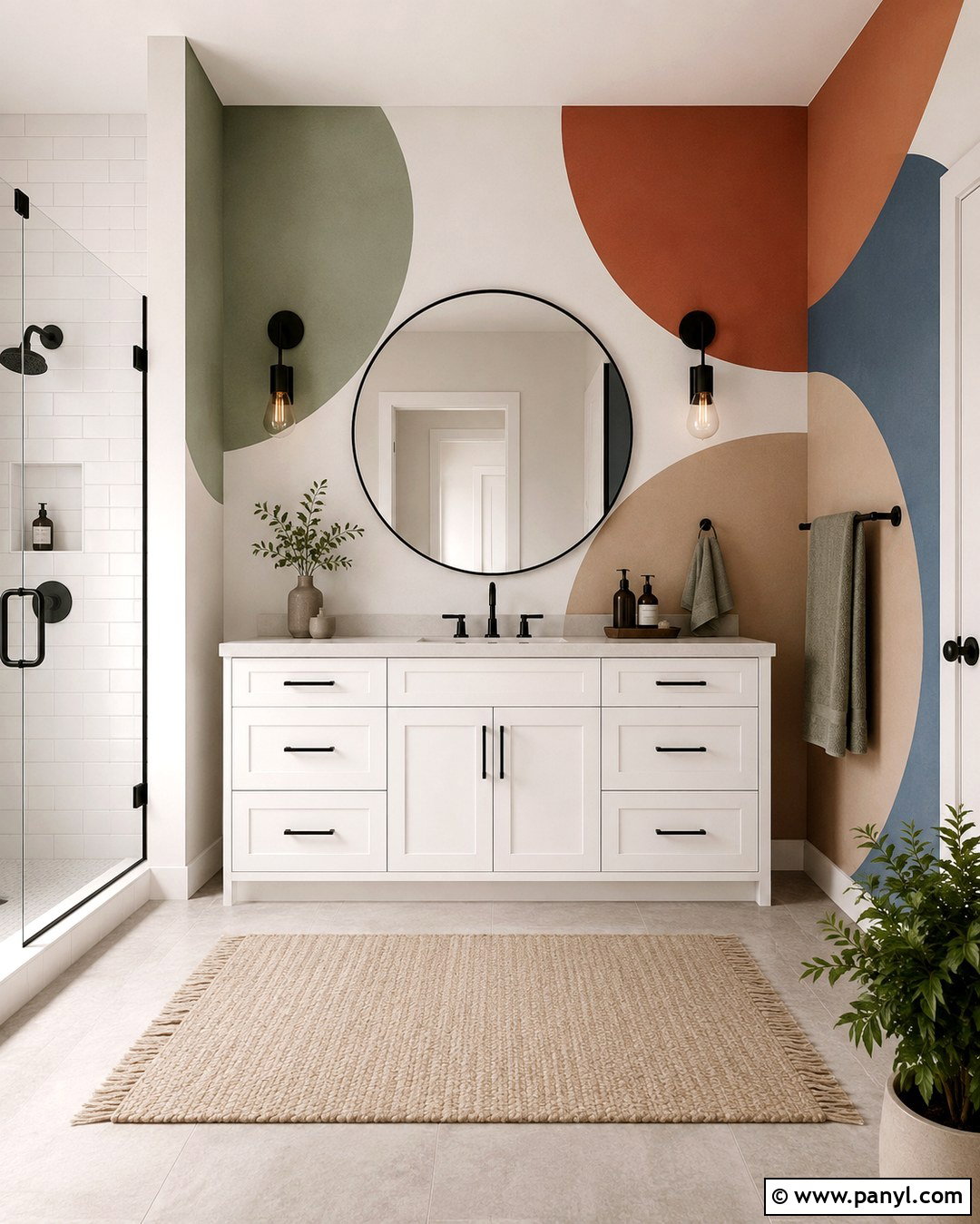 Geometric Painted Bathroom Wall - 20 One Wall Painted Bathroom Ideas