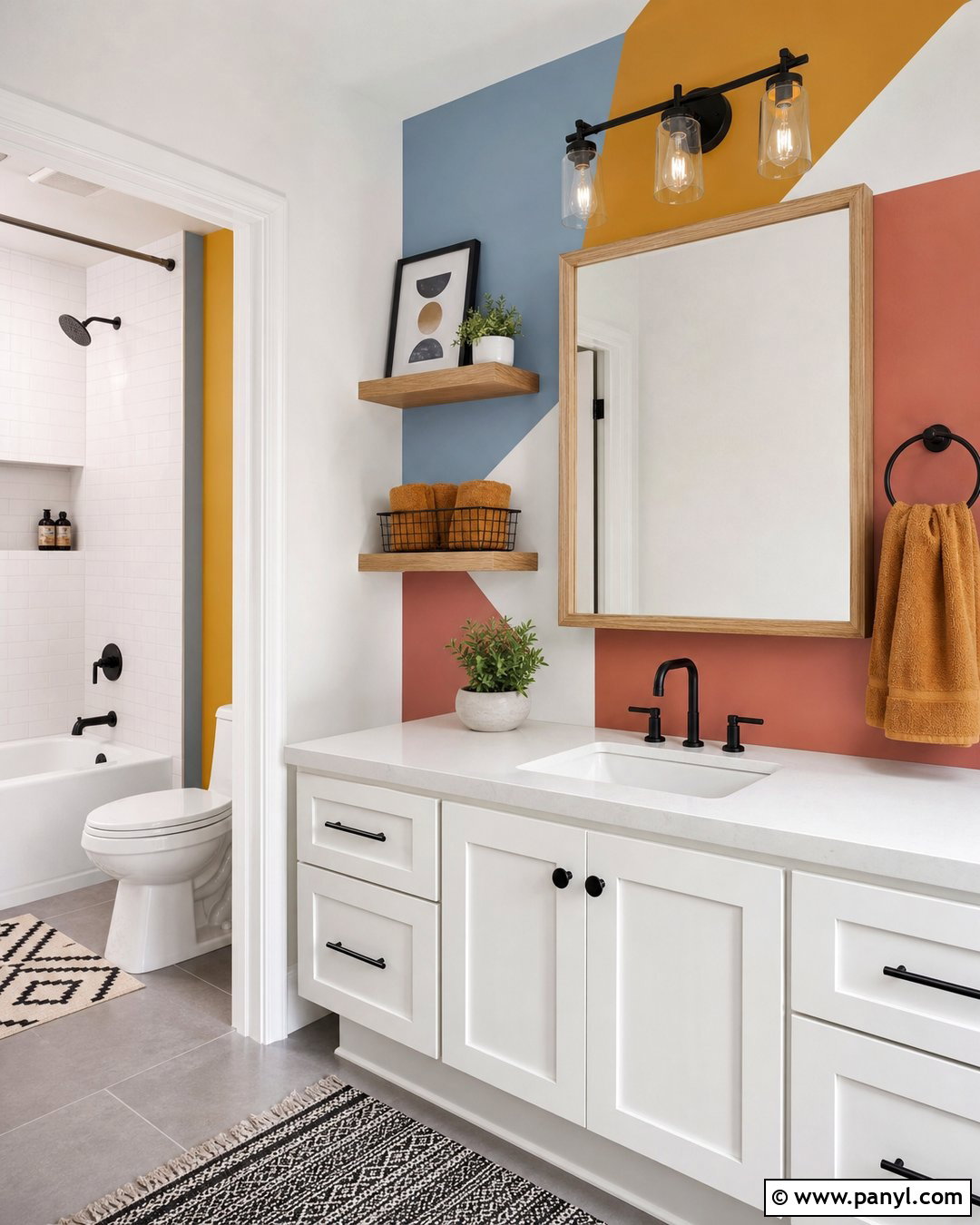 Geometric Painted Bathroom Walls - 25 Painted Walls Bathroom Ideas