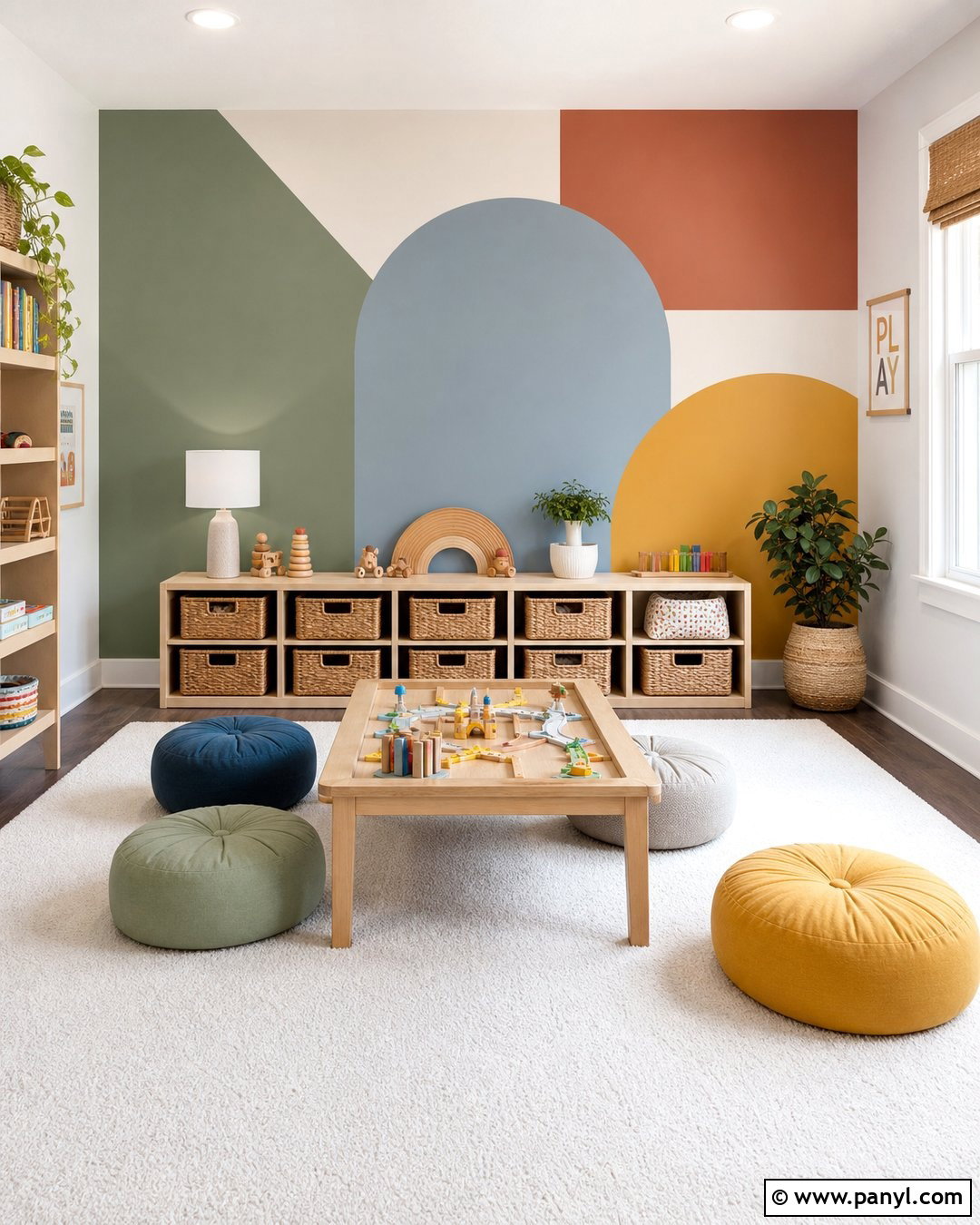 Geometric Painted Contrast Wall Playroom - 30 Contrast Wall Ideas