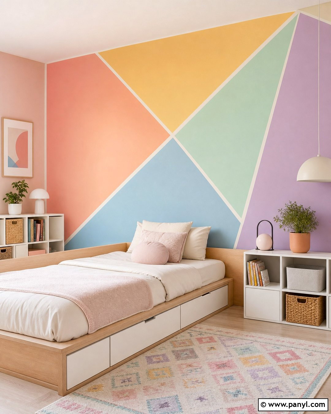 Geometric Pastel Rainbow Wall - 30 Pastel Rainbow Wall Ideas