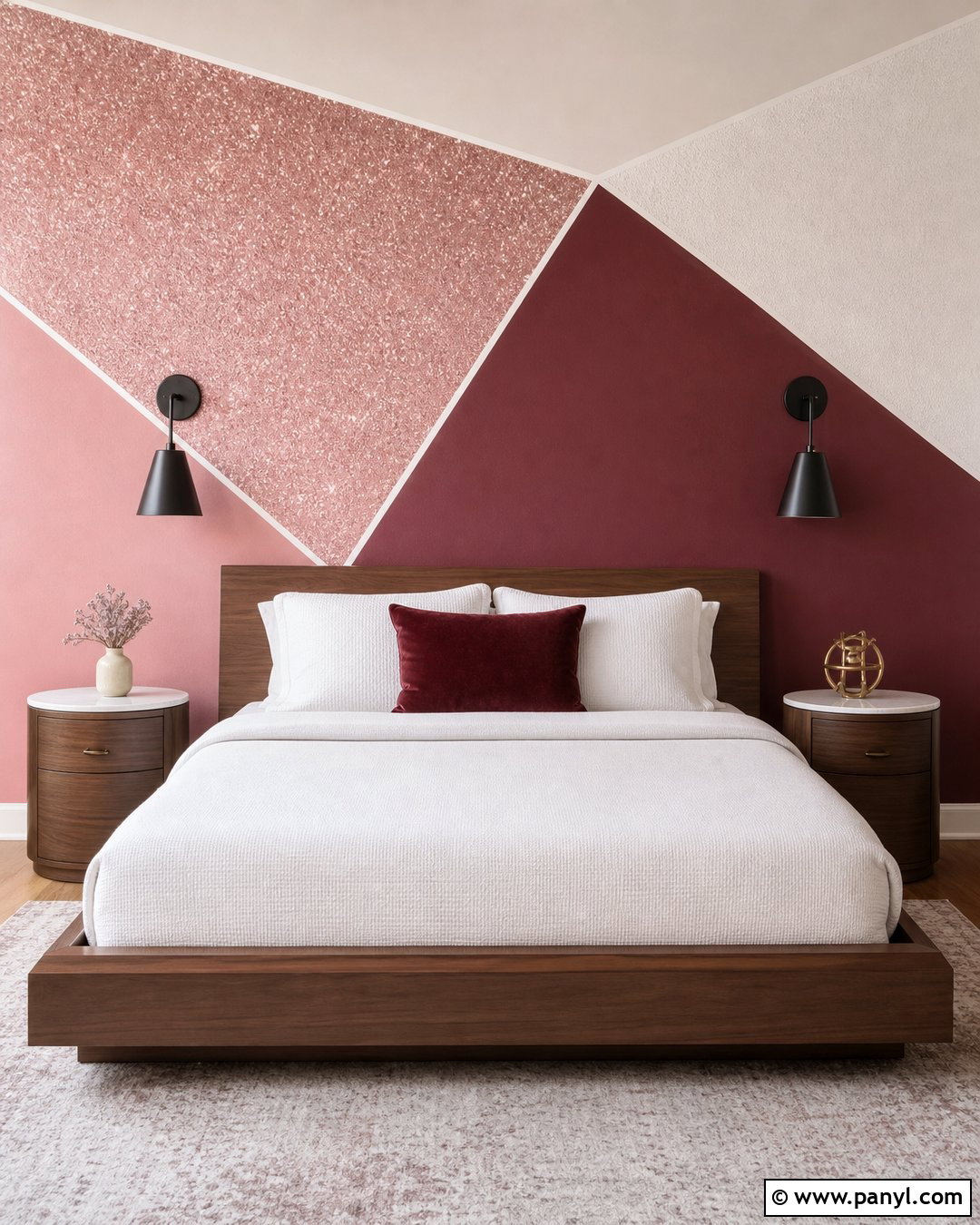 Geometric Pink Sparkle Feature Wall - 20 Pink Sparkle Paint For Walls