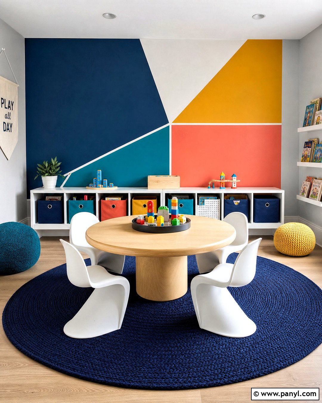 Geometric Playroom Wall - 20 kids playroom paint ideas