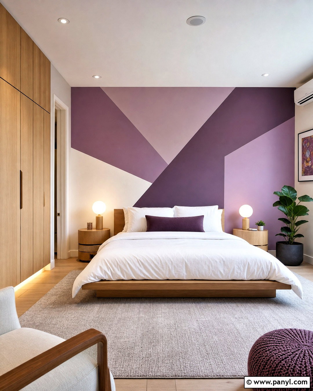 Geometric Purple Accent Wall Bedroom - 20 purple accent wall ideas
