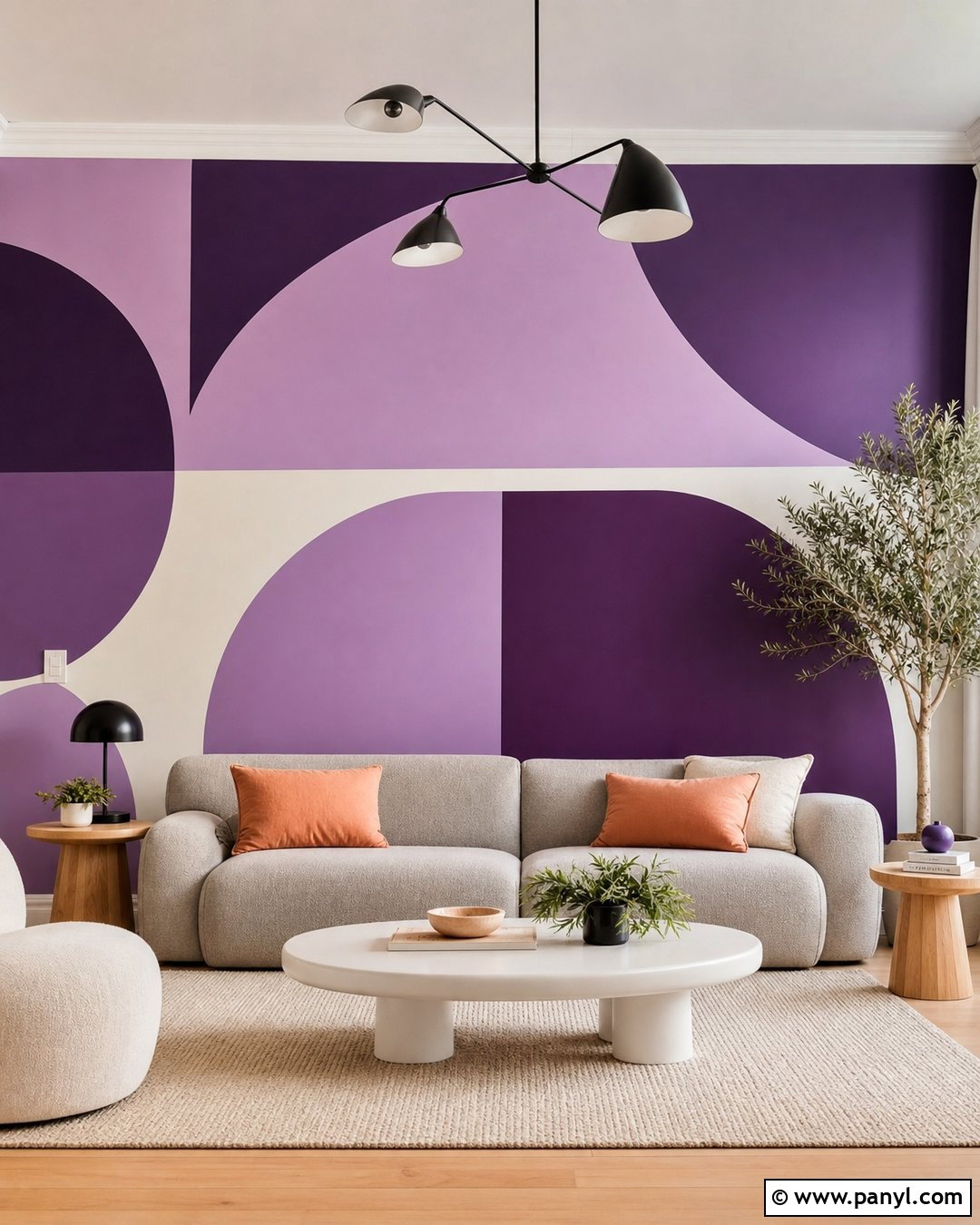 Geometric Purple Accent Wall Living Room - 30 Purple Accent Wall Living Room Ideas