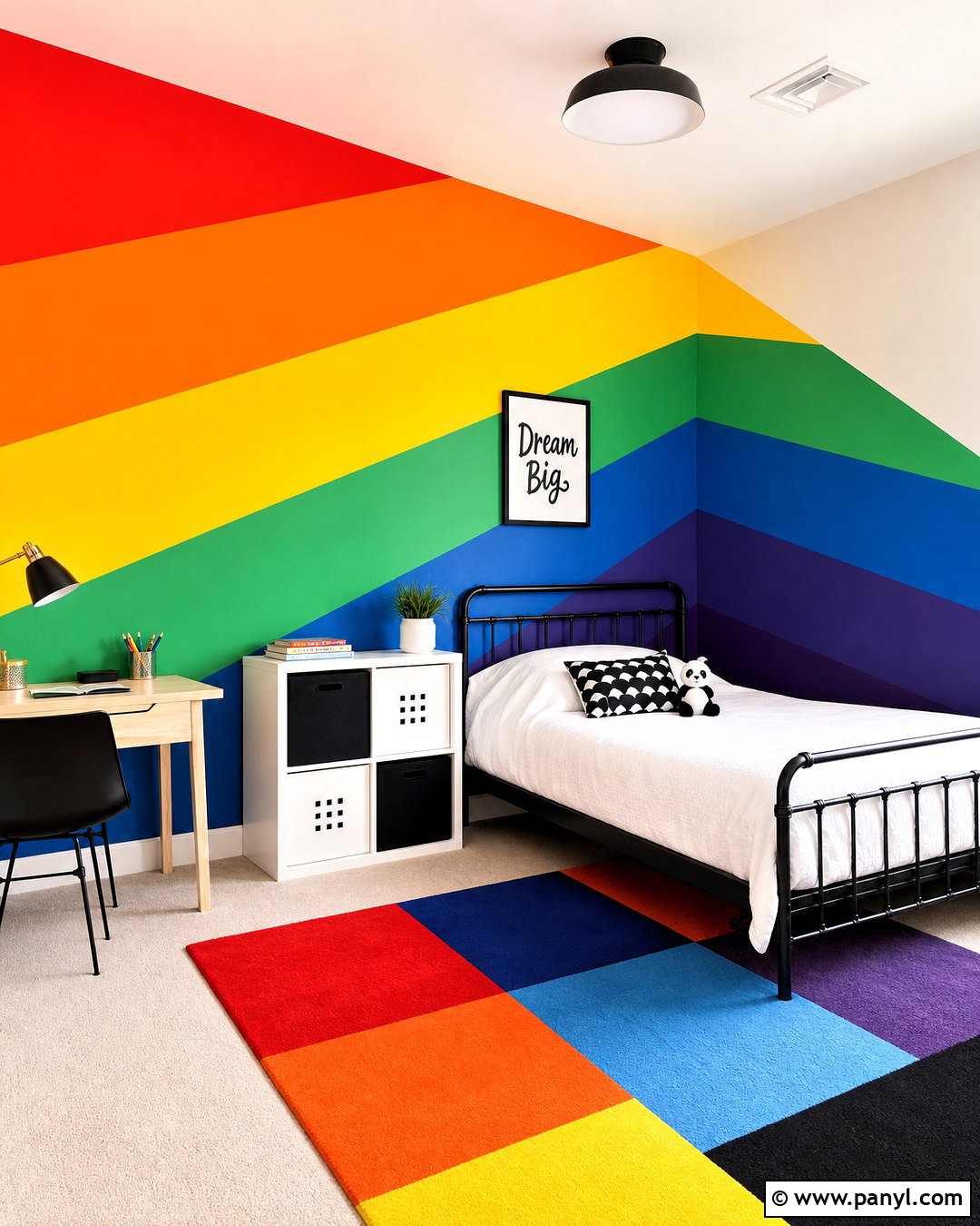 Geometric Rainbow Mural - 20 rainbow mural kids room diy ideas
